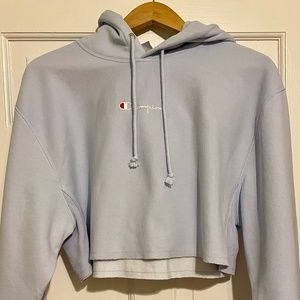 Champion Cropped Hooded Sweatshirt in Baby Blue